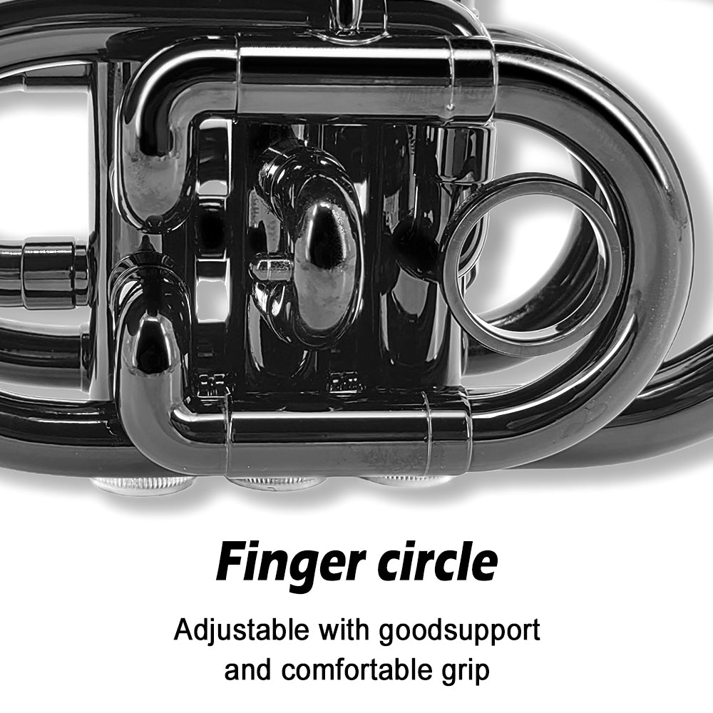 Bb Flat Pocket Trumpet Bass Trumpet for Beginner,Student with Cleaning Cloth, Silver Plated 7C Mouthpiece,Hard Case White Gloves (Black)