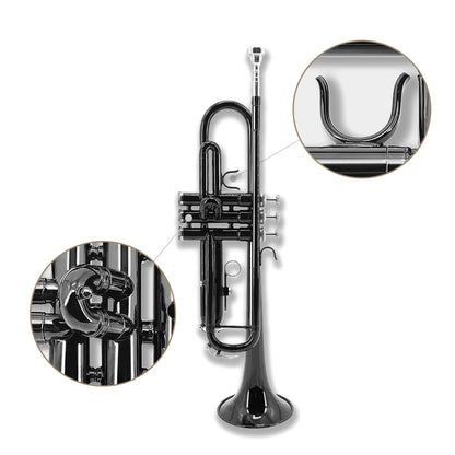 Yinfente Bb Standard Black Trumpet Set for Beginner or Advance Student, Brass Student Trumpet Instrument With Hard Case, 7C Mouthpiece, Cleaning Kit