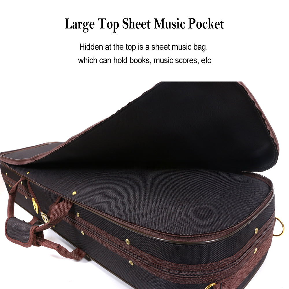 Yinfente Wooden Violin Case 4/4 Full Size, Oblong Hard Case for 4/4 Violin with Adjustable Straps&2 Bow Holder& Built-In Hygrometer Canvas Violin Bag