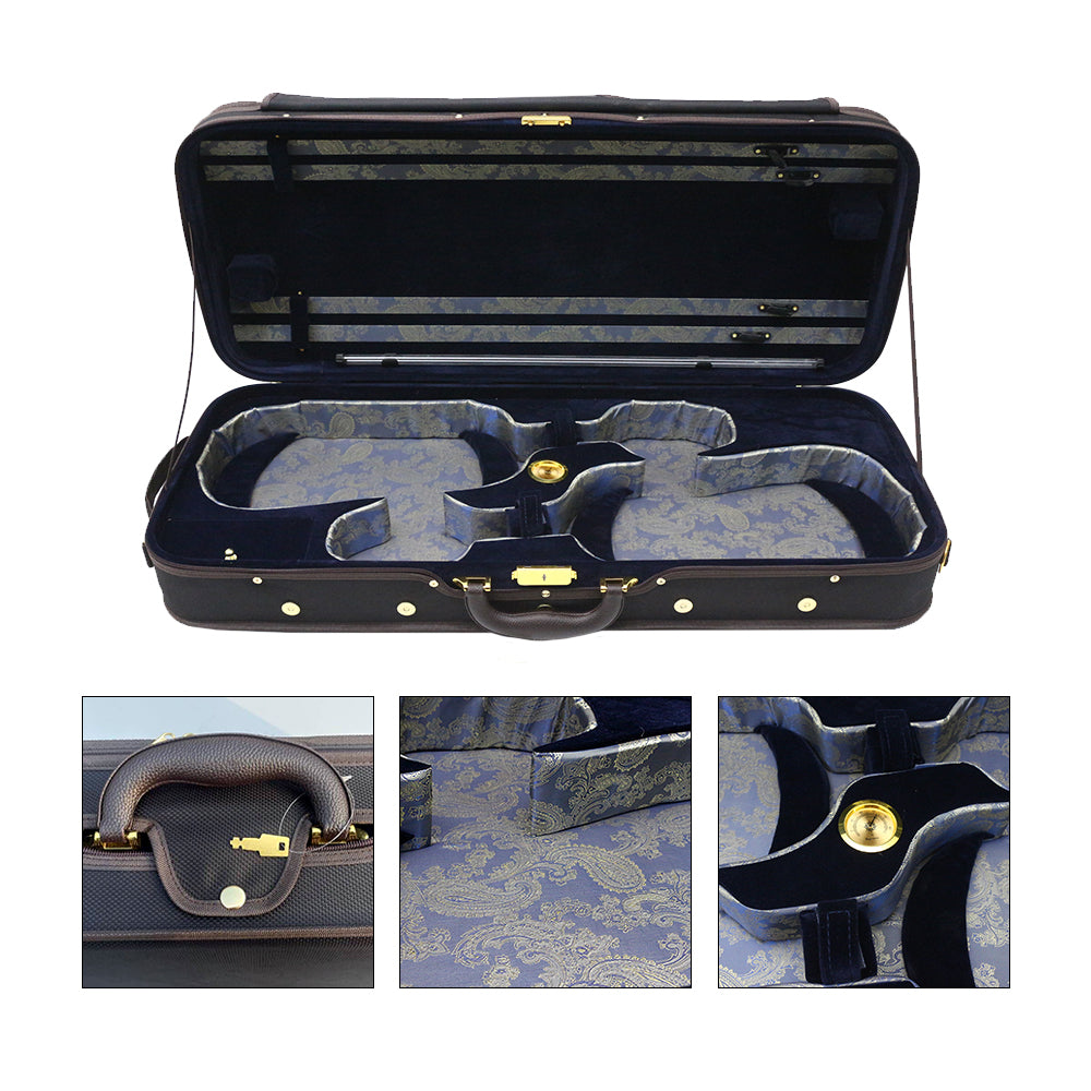 Yinfente Oblong Wooden Double Full Size Violin Case Viola Case for 15-16.5Inch with Adjustable Backstrap Four Bow Holders Thinck Padding