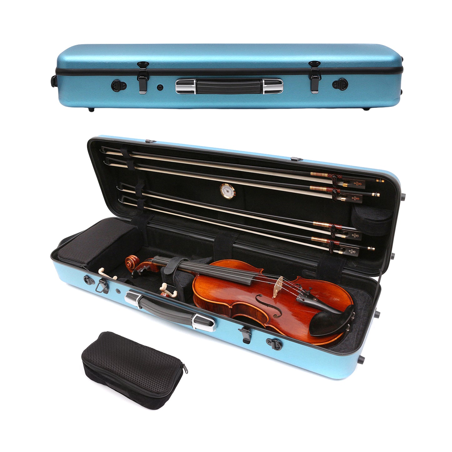 Violin Case 4/4 Full Size Strength Carbon Fiber Hard Shell Durable Handles Internal Storage with Backpack Straps Music Sheet Bag (Blue,Safety Lock)