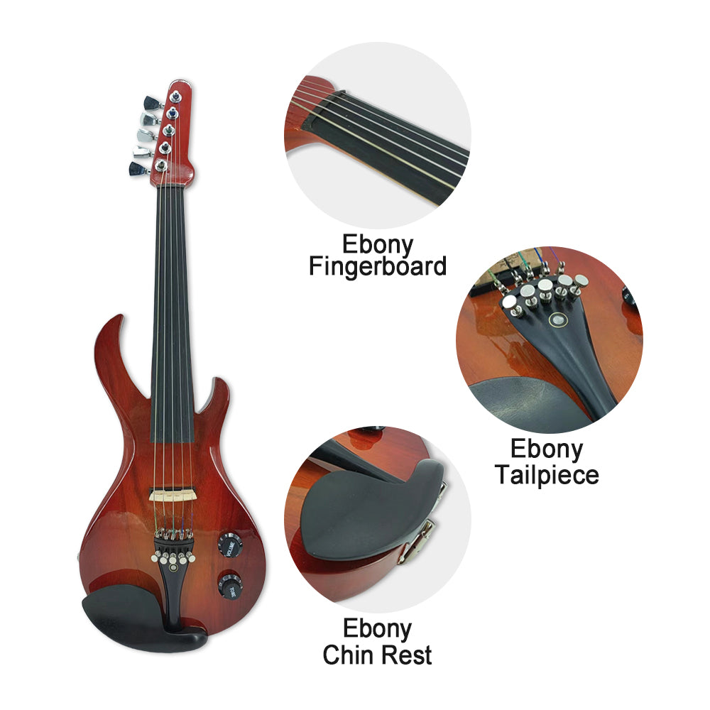 5String Violin 4/4 Electric Violin Guitar Shape Professional Solid Wood Violin with Ebony Fittings