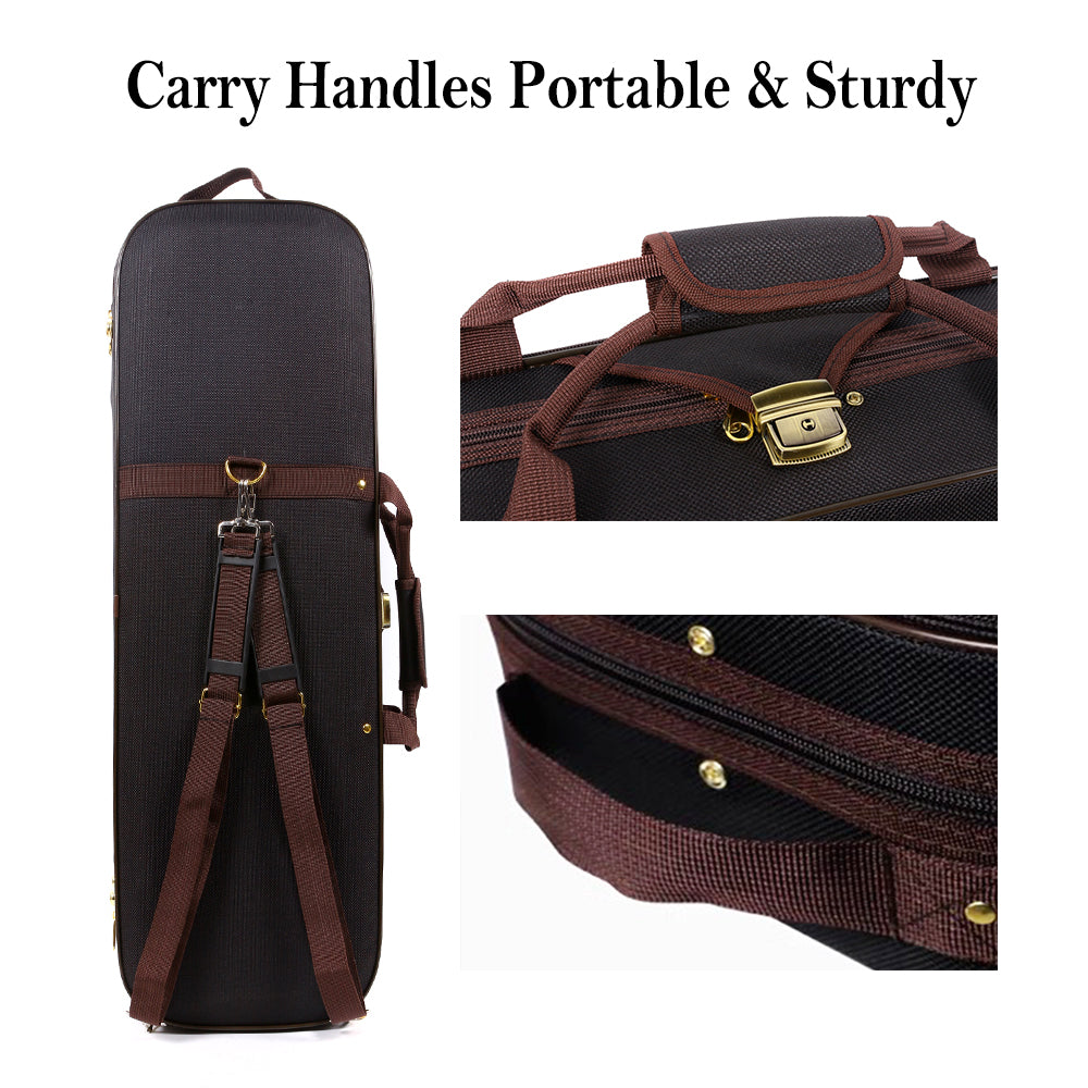 Yinfente Wooden Violin Case 4/4 Full Size, Oblong Hard Case for 4/4 Violin with Adjustable Straps&2 Bow Holder& Built-In Hygrometer Canvas Violin Bag
