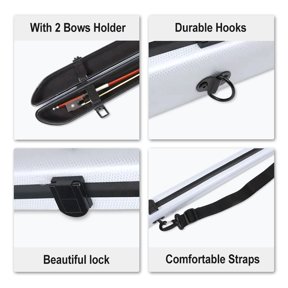Yinfente violin bow case white bow bag carbon fiber box hold 2pcs violin bows strong light