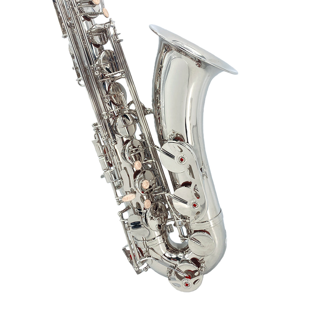 Yinfente Bb Tenor Saxophone Professional Beginner Kit B Flat Sax Complete Set with Case Reeds Cleaning Cloth Neck Straps Mouthpiece Silver