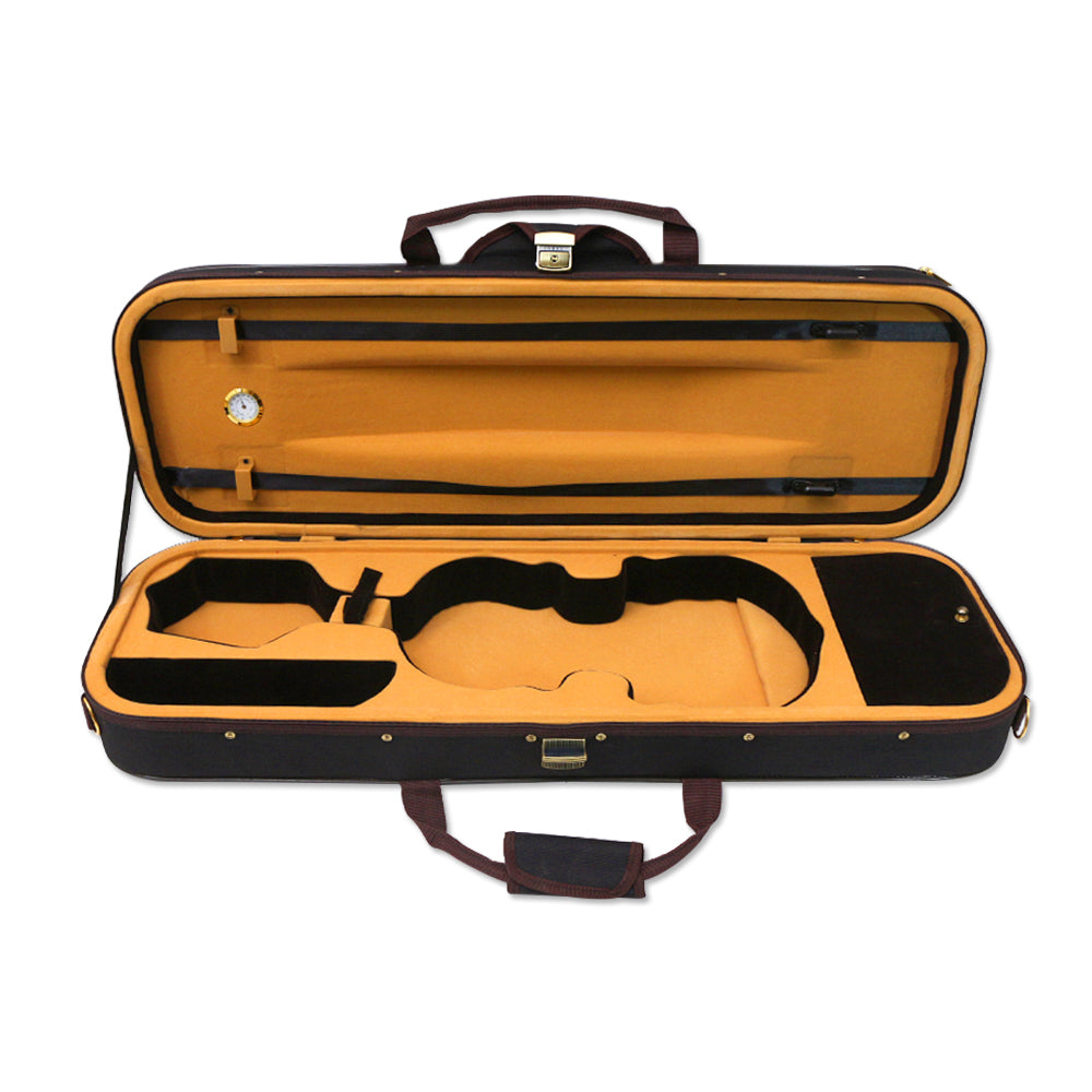 Yinfente Wooden Violin Case 4/4 Full Size, Oblong Hard Case for 4/4 Violin with Adjustable Straps&2 Bow Holder& Built-In Hygrometer Canvas Violin Bag