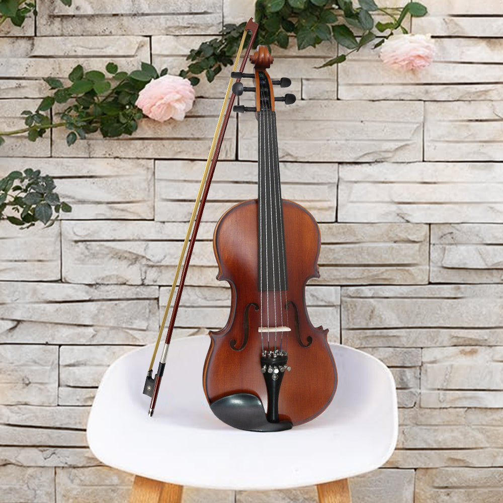 5 String Acoustic Violin 4/4 Kit Maple Back Spruce Top Ebony Fittings Fine Tuner Handmade Violin with Case,Bow (5 String,Brown)
