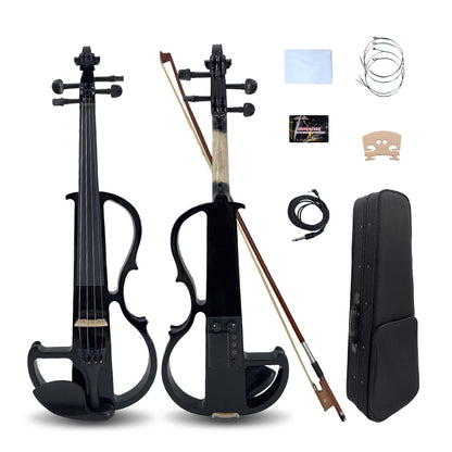 Yinfente Electric Violin 4/4 Full Size Silent 4 String Student Beginner Violin Ebony Fittings with Case Bow Shoulder Rest Rosin Cable Headphone