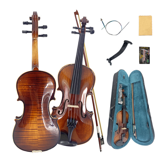 Violin 4/4 Full Set Violin for Beginners & Adults Solid Wood Fiddle with Hard Case Bow Shoulder Rest Strings Flame Maple Spruce Wood