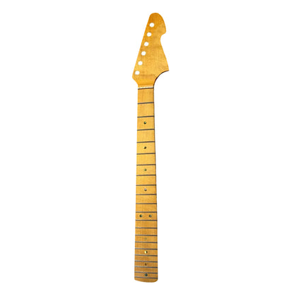 Yinfente Electric Guitar Neck Tiger Striped 21 Fret 25.5 Inch Flame Maple Yellow Paint for Building Guitar