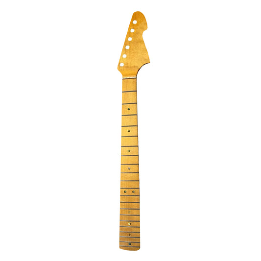 Yinfente Electric Guitar Neck Tiger Striped 21 Fret 25.5 Inch Flame Maple Yellow Paint for Building Guitar