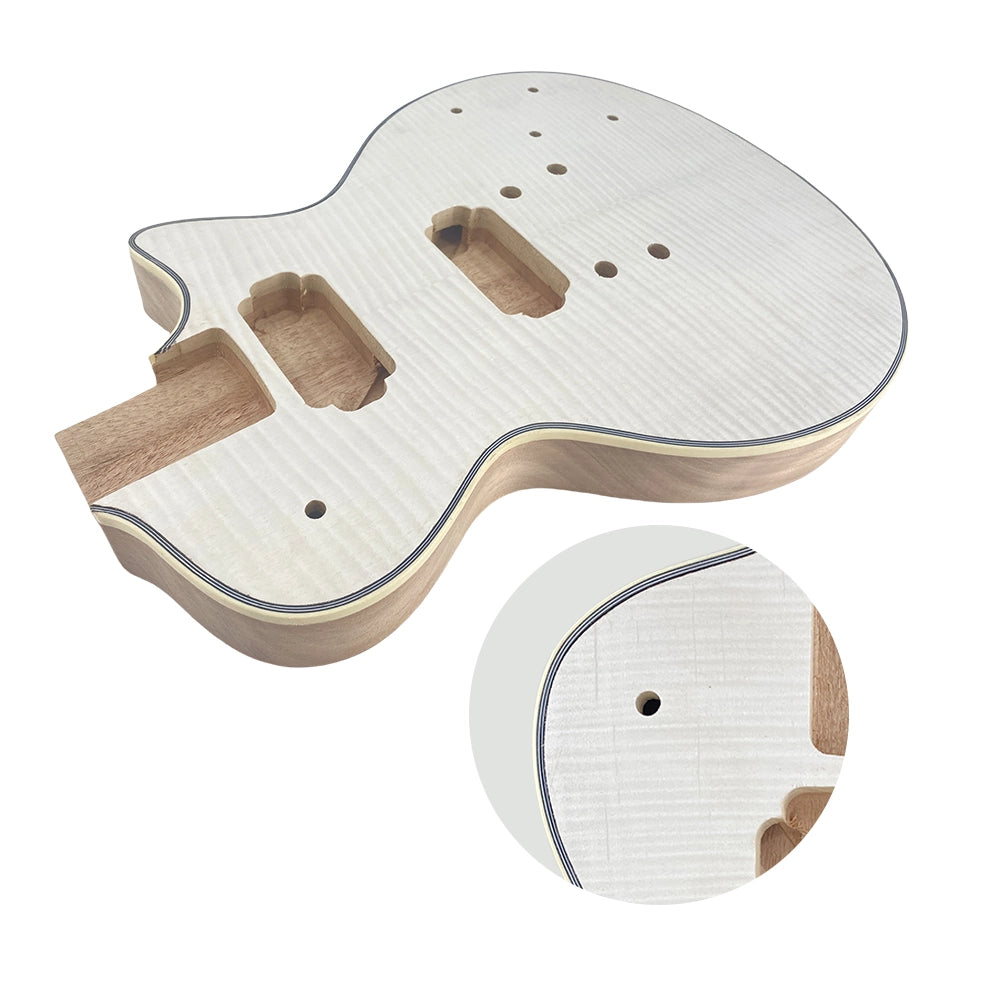 Yinfente Unfinished guitar body DIY electric Guitar Mahogany Flame Maple Bolt on with Binding