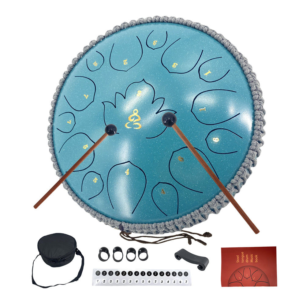 13 Inches 15 Notes Rain Drum for outside Garden, Steel Tongue Drum with Mallets & Carry Bag Musical Instrument for Adults D Major