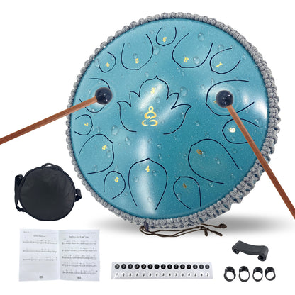Yinfente 13 Inches 15 Notes Rain Drum for outside Garden, Steel Tongue Drum with Mallets & Carry Bag Musical Instrument for Adults D Major
