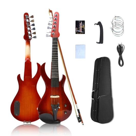 Yinfente Electric Violin 6 Strings Guitar Shape neck Solid Wood Ebony Fittings frets on the fingerboard with case