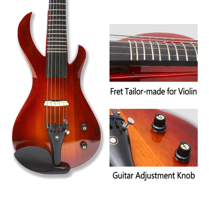 Yinfente Electric Violin 6 Strings Guitar Shape neck Solid Wood Ebony Fittings frets on the fingerboard with case