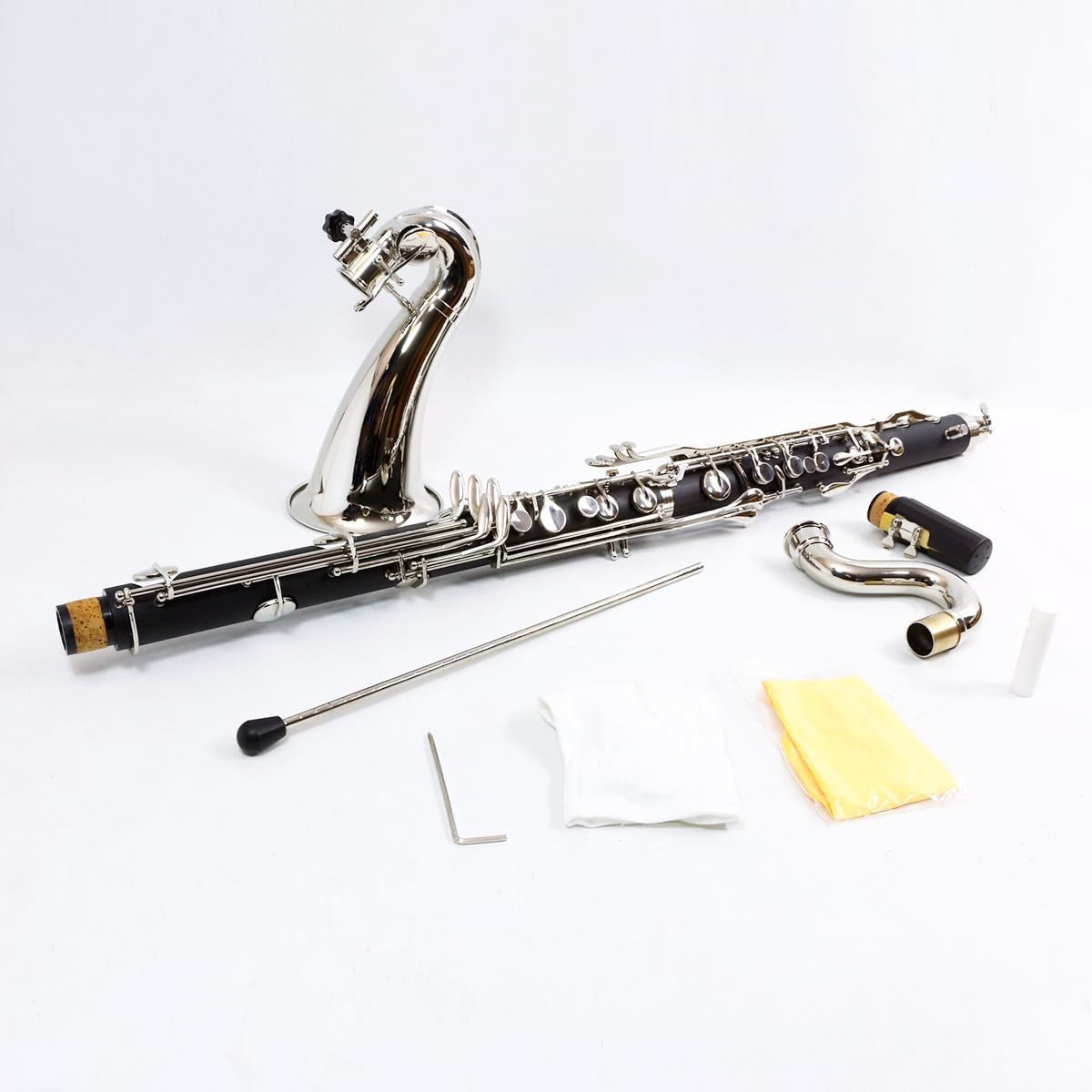 Professional Bass Clarinet Low E Bb Flat Synthetic Wood Body Nickel Plated Keys with Case Rich Sound Musical Instrument Student Clarinet (Low E)