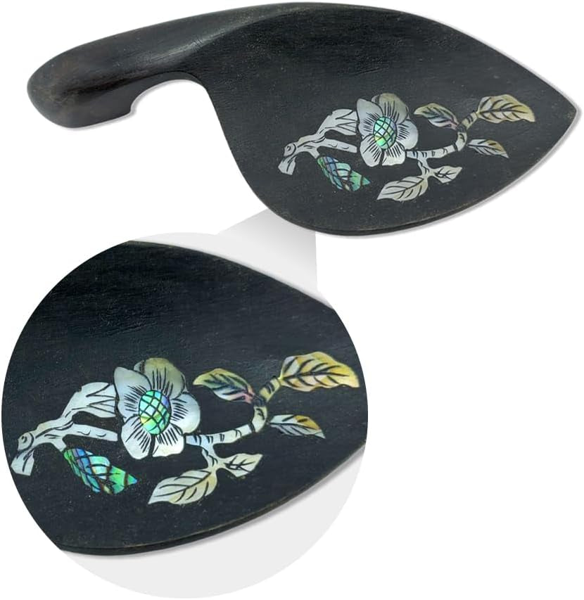 Violin Chin Rest Ebony Wood with Shell Inlay 4/4 Full Size Violin Parts Accessories (Flower Inlay)