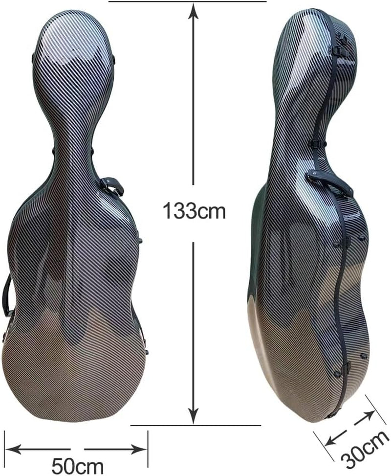 Cello Case 4/4 Carbon Fiber Box Full Size Shell Strong Light 3.7 Kg Cello Accessories (Black-L)