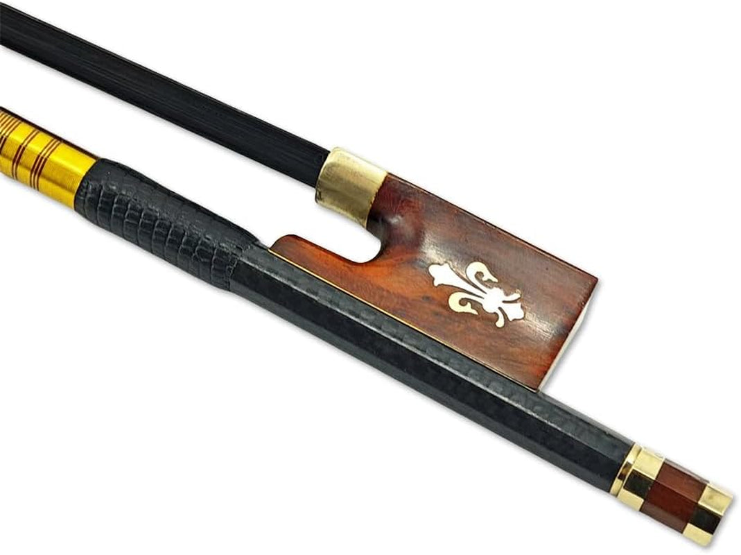Carbon Fiber 4/4 Violin Bow Full Size Snakewood Frog with Fleur De Lis Inlay Black Mongolian Bow Hair Well Balanced& Pernambuco Level