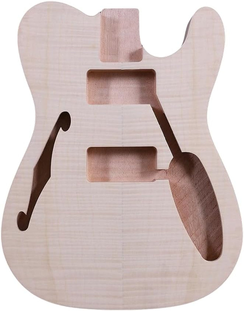 Tl-Style Semi-Hollow Guitar Body Replacement–Mahogany Wood with Maple Veneer, Big Hole Style, Unfinished(No Pre-Drilled Holes)