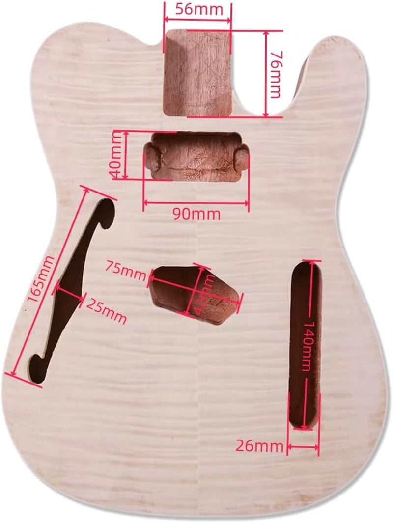 Unfinished Semi Hollow Guitar Body for DIY Guitar Project Build on Own Mahogany Body Flame Maple Veneer Bolt on (T8T)