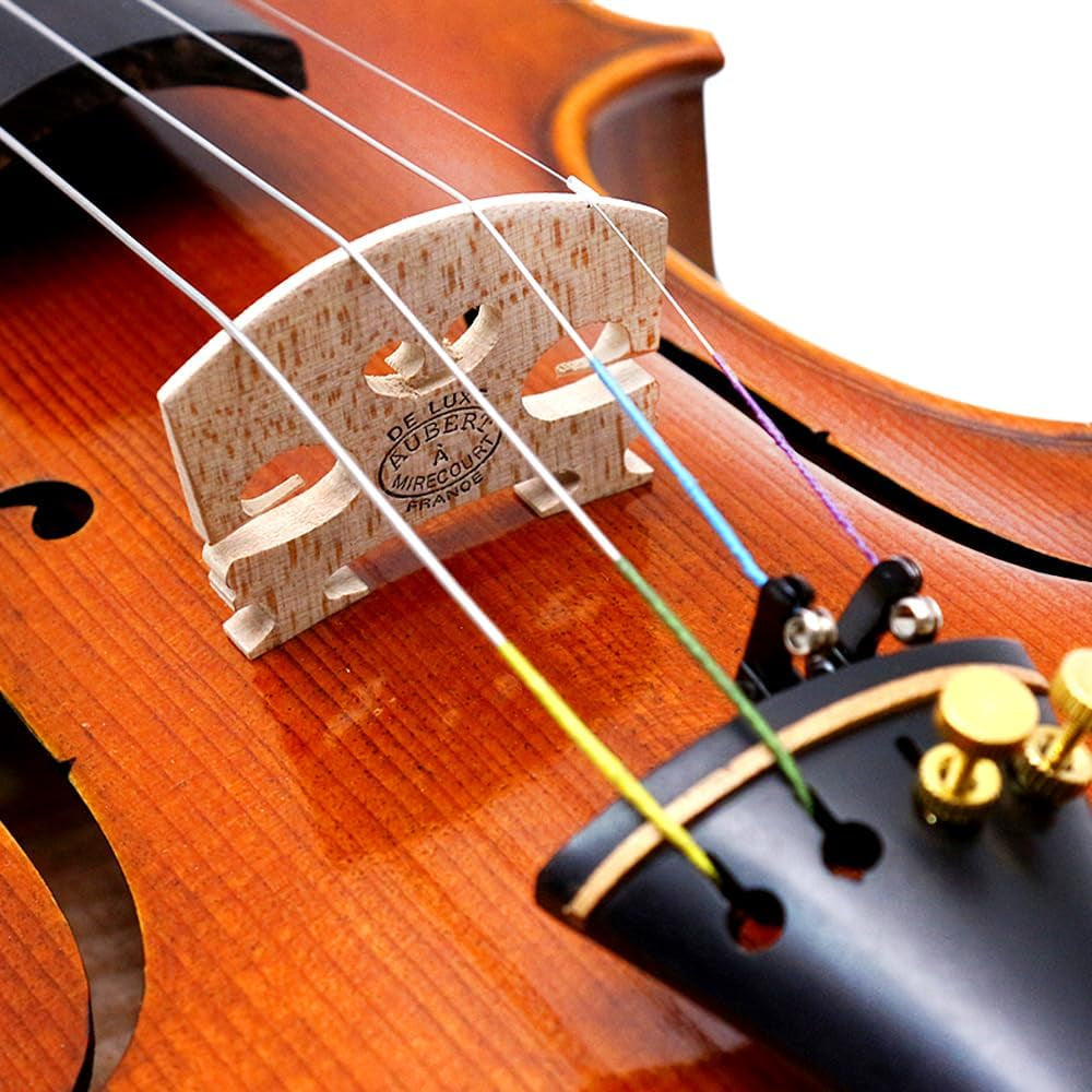 4/4 Full Size 4 String Flame Maple Acoustic Violin Spruce Top Ebony Fittings Solid Wood,Case,Bow,Rosin,Battery-Operated Mini Clip-On Tunerkit,Bridge,Shoulder Rest for Beginner (Fine Grain)