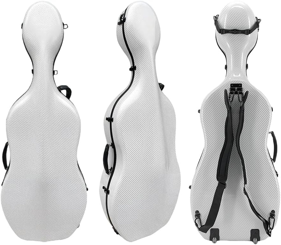 Carbon Fiber Cello Case 4/4 Full Size Hard Shell with Lock & Backpack Straps,Wheels 3.8Kg Lightweight Hard Case for Student