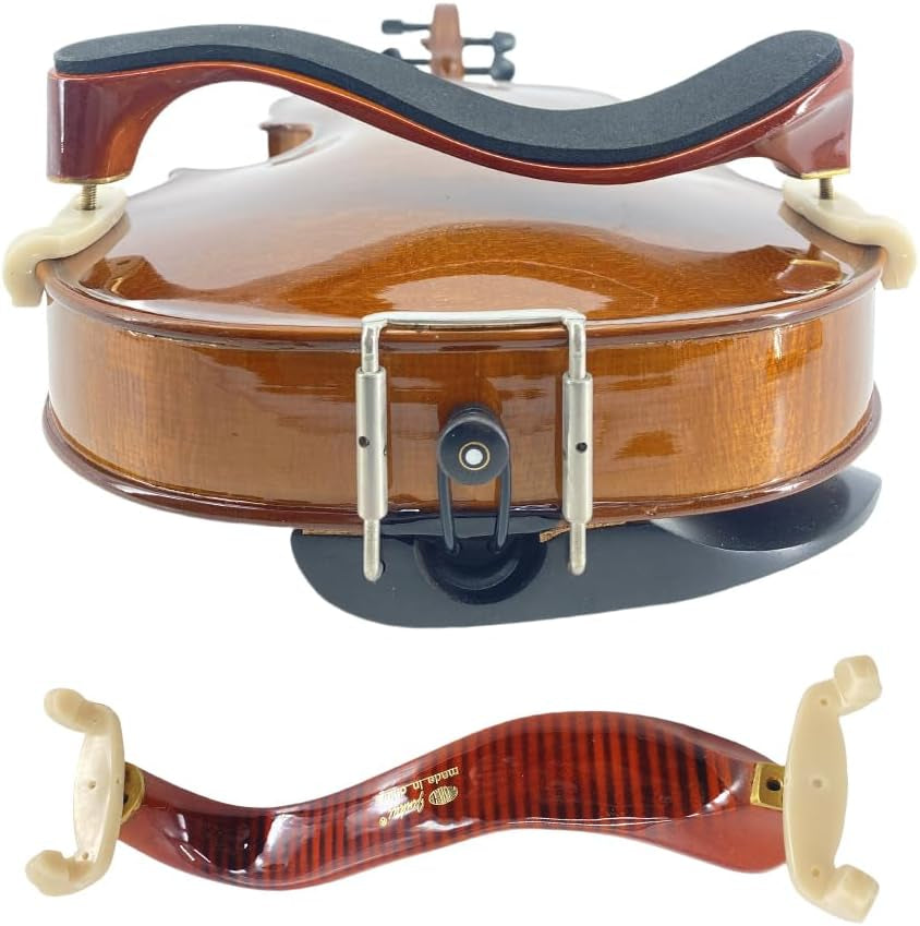 4/4 Full Size Violin Shoulder Rest 3/4 Maple Wood Tiger Stripe Height and Collapsible Adjustable Violin Part (Brown-High Feet)