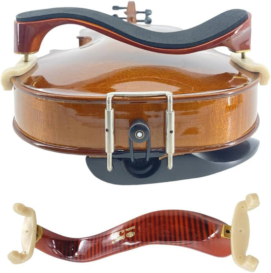 4/4 Full Size Violin Shoulder Rest 3/4 Maple Wood Tiger Stripe Height and Collapsible Adjustable Violin Part (Brown-High Feet)