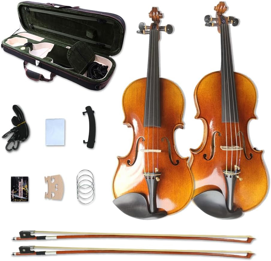 4/4 Full Size Acoustic Violin a Piece of Flame Maple Solid Wood Spruce Top Ebony Fittings 4 String with Case,Bow Handcrafted for Beginner