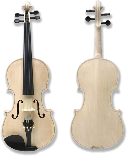 4 String Acoustic White Violin 4/4 Full Size Spruce Top,Maple Back and Sides,Ebony Fittings Unfinished for Student,Beginner Diy Handcrafted (Violin with Case and Bow)