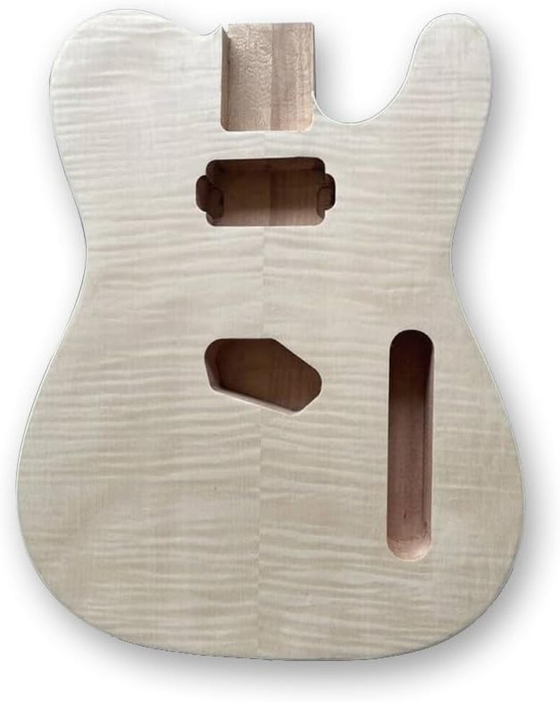 Tl-Style Guitar Body, Unfinished Solid Wood Mahogany with Flame Maple Veneer–Diy Replacement for Guitar Builds & Repairs