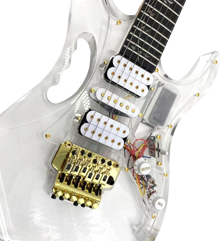 LED Light Electric Guitar Maple Neck Acrylic Body Crystal Guitar Blue Sweet Sound for Beginners,Students,Adults (Kit-Led-Iba)