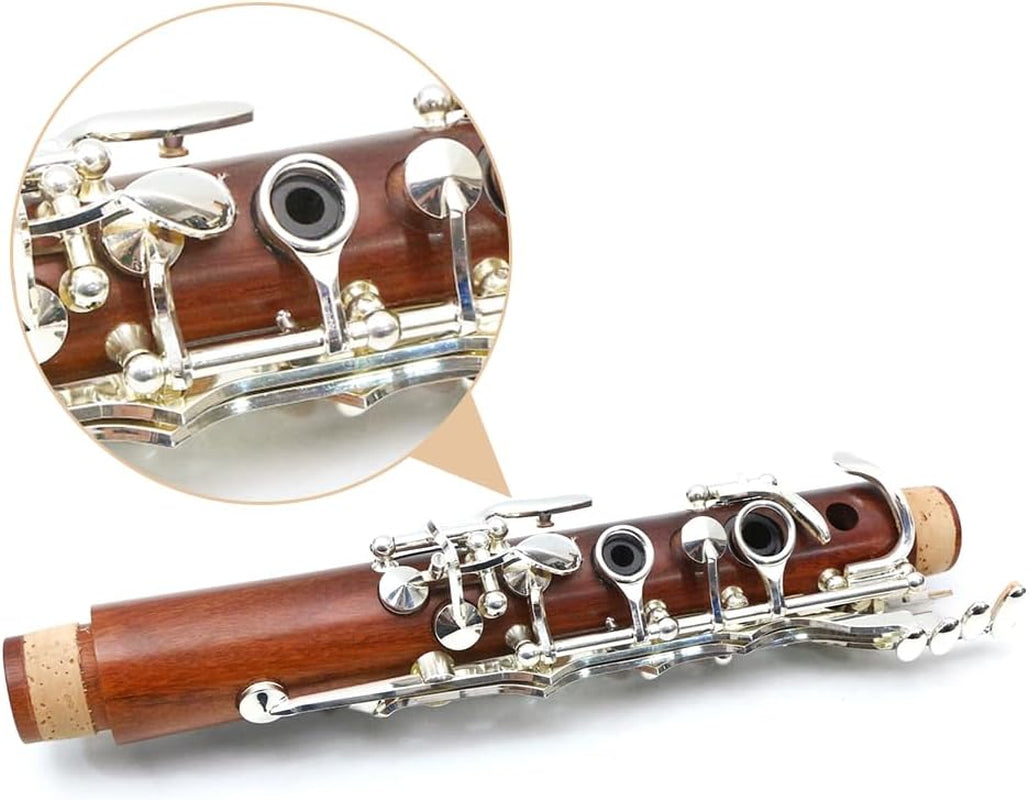 Bb Clarinet for Beginner 17 Key Nickel-Plated Rosewood B Flat Clarinet with 2 Barrels,Hard Case,Cleaning Kit,Mouthpiece,Cork Grease,Gloves，Reeds,Cushion