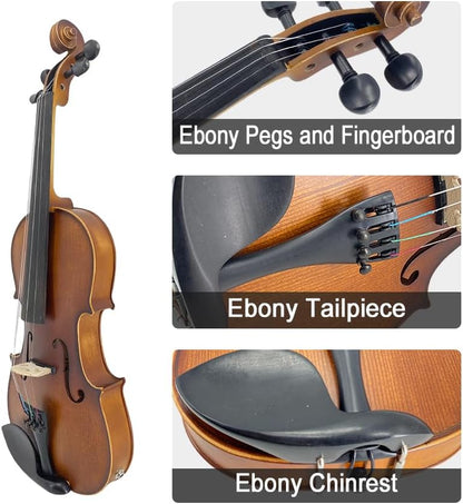 Acoustic Violin Electric Violin 4/4 Full Size Violin 4 String Maple Spruce for Student,Violin for Beginners Violin Case,Brazilwood Bow,Cable,Cleaning Cloth,Rosin,Bridge