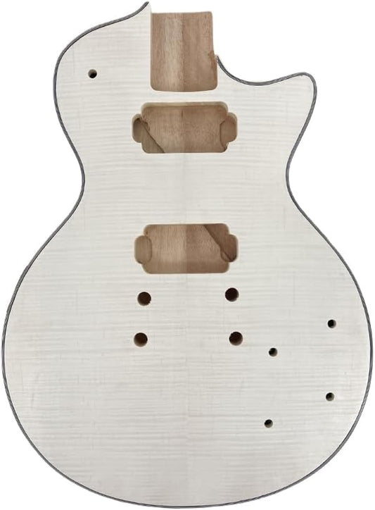 Unfinished Electric Guitar Body-Mahogany Wood Maple Top with Binding HH Pickups Bolt on Heel for Building Guitars