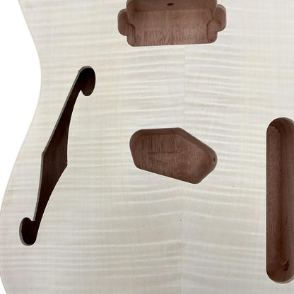 Tl-Style Semi-Hollow Guitar Body–Mahogany with Flame Maple Veneer, F-Hole, Unfinished Diy/Replacement (No Pre-Drilled Holes)