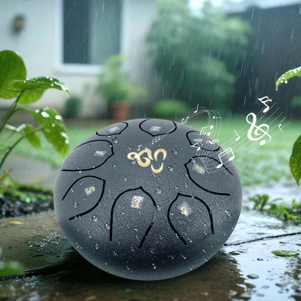 Steel Tongue Drum 6 Inches 8 Notes, Rain Drum for outside with Music Book, Drum Mallets Meditation Rain Chime, Musical Instruments for Family, Friends