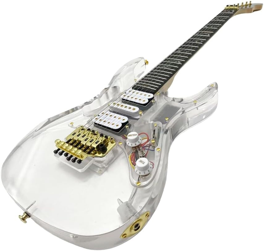LED Light Electric Guitar Maple Neck Acrylic Body Crystal Guitar Blue Sweet Sound for Beginners,Students,Adults (Kit-Led-Iba)