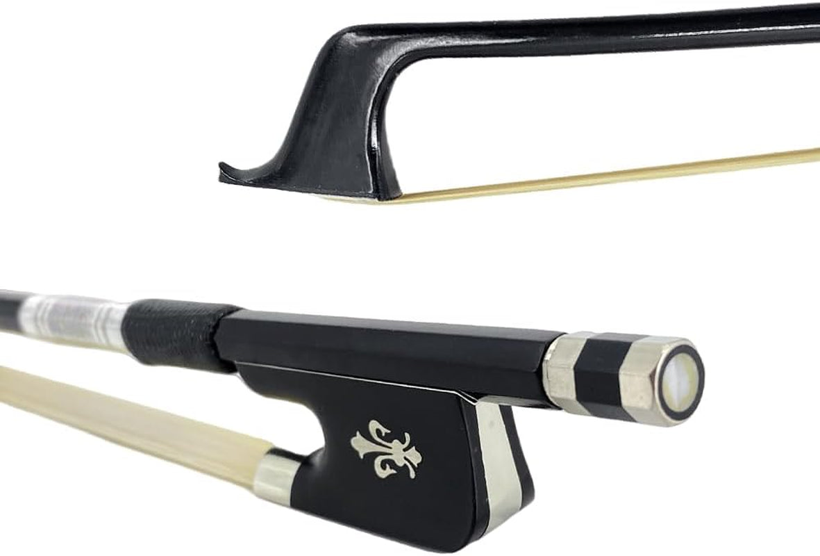 Carbon Fiber Cello Bow 4/4 Full Size Natural White Mongolian Stallion Horse,Sheep Leather Grip Well Balance&Lightweight& Pernambuco Level for Musician of All Skill Levels