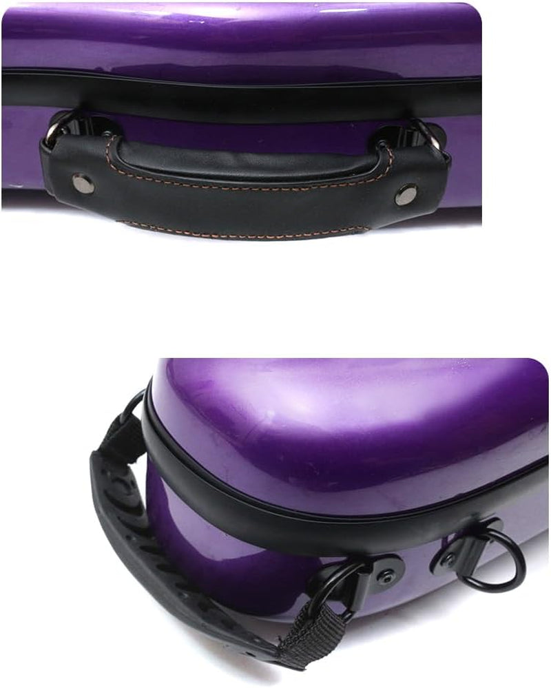 Carbon Fiber Violin Case 4/4 Full Size Hard Shell Triangle Violin Box Backstrap External Storage Bag,Hygrometer,Two Bow Holders (Purple)