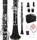 Professional Ebonite Clarinete C Key Clarinet for Beginner Students with 2 Barrels Hard Case Cleaning Kit Mouthpice Cork Grease Gloves