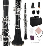 Professional Ebonite Clarinete C Key Clarinet for Beginner Students with 2 Barrels Hard Case Cleaning Kit Mouthpice Cork Grease Gloves