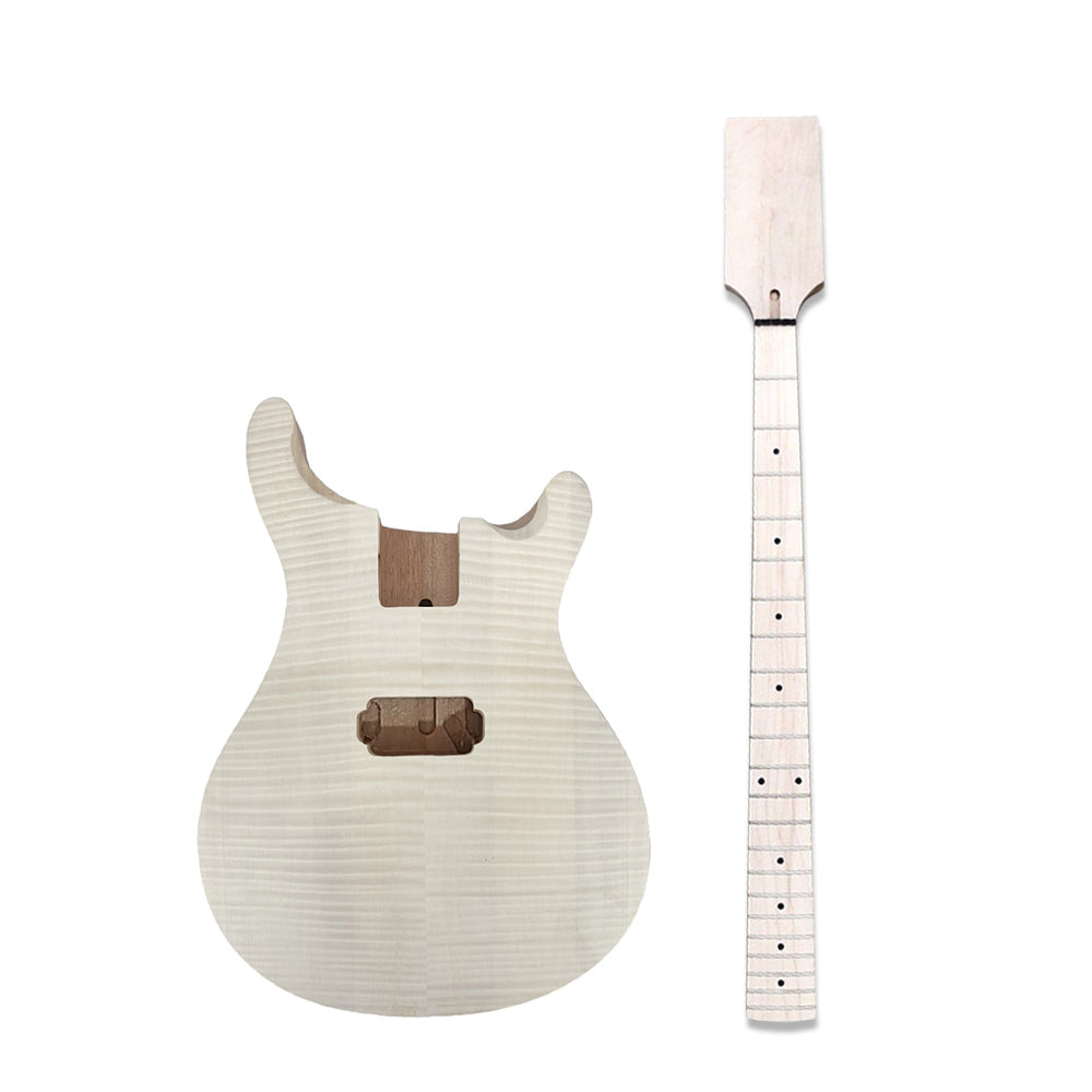 Yinfente bass guitar 4-string 22 frets 30 inch maple neck maple fretboard black dot inlays Mahogany body flamed maple Flat top