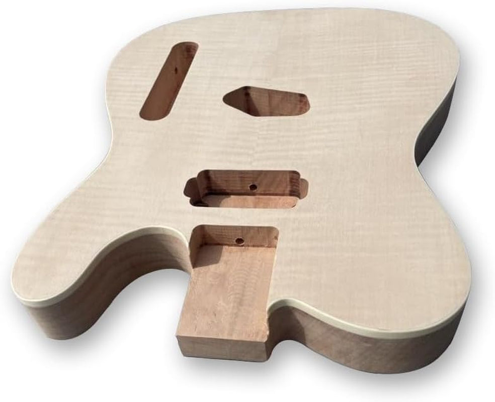 Tl-Style Guitar Body, Unfinished Solid Wood Mahogany with Flame Maple Veneer–Diy Replacement for Guitar Builds & Repairs