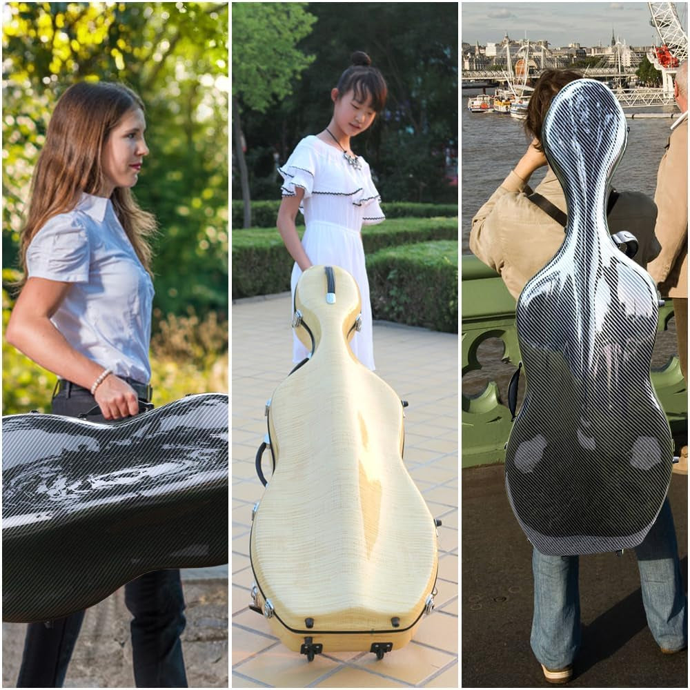 Cello Case 4/4 Carbon Fiber Box Full Size Shell Strong Light 3.7 Kg Cello Accessories (Black-L)