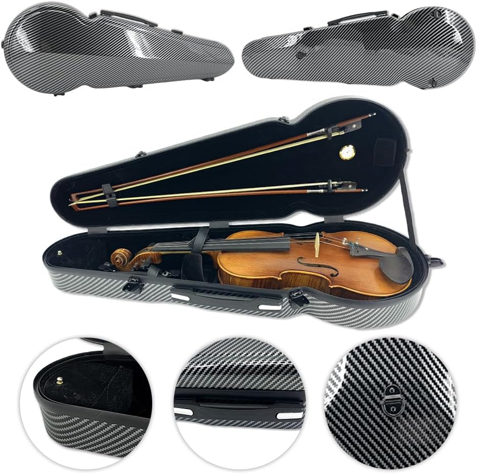 Carbon Fiber Viola Case for 15Inch to 16.5Inch with Adjustable Backstrap &Handle&Buckle Soft Interior and Hard Case for Beginner and Musicians