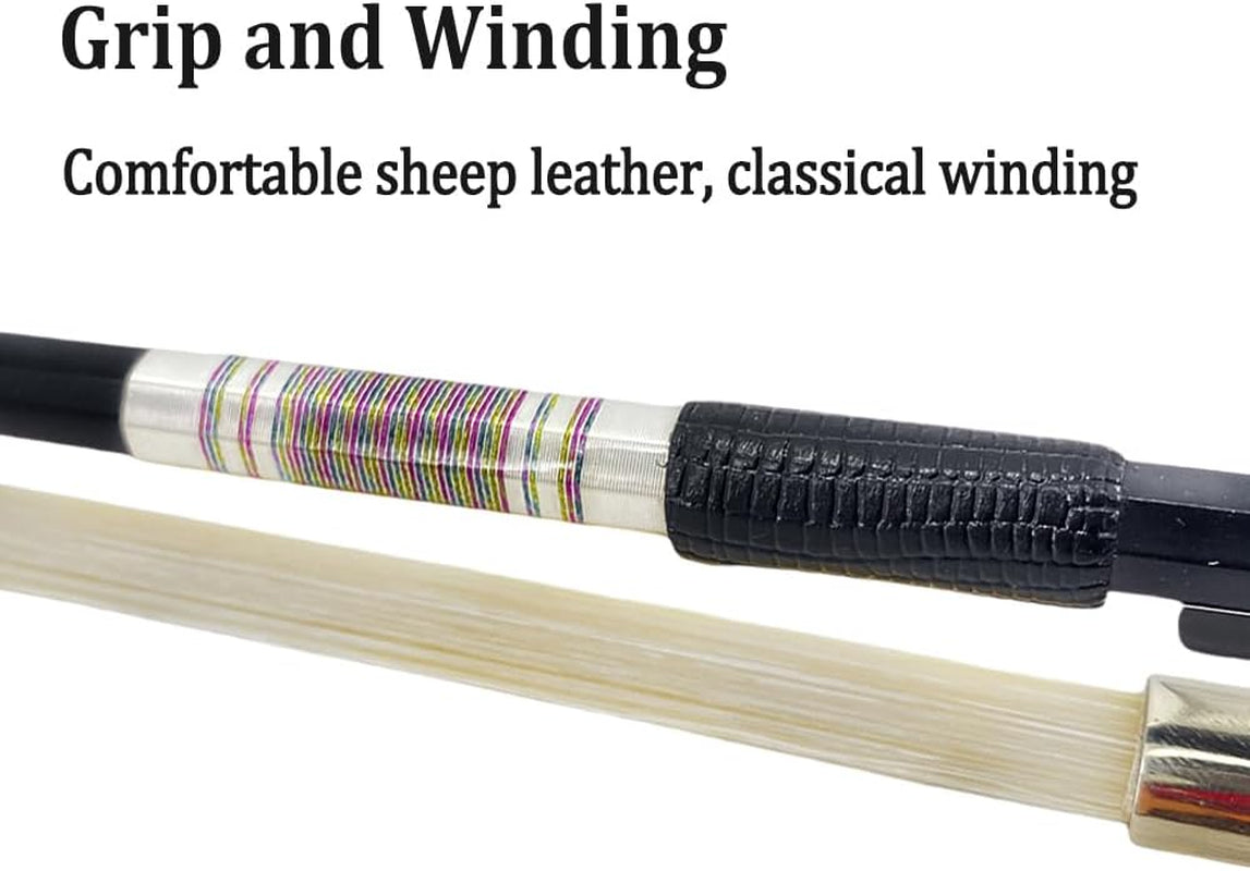 Carbon Fiber Cello Bow 4/4 Full Size Natural White Mongolian Stallion Horse,Sheep Leather Grip Well Balance&Lightweight& Pernambuco Level for Musician of All Skill Levels