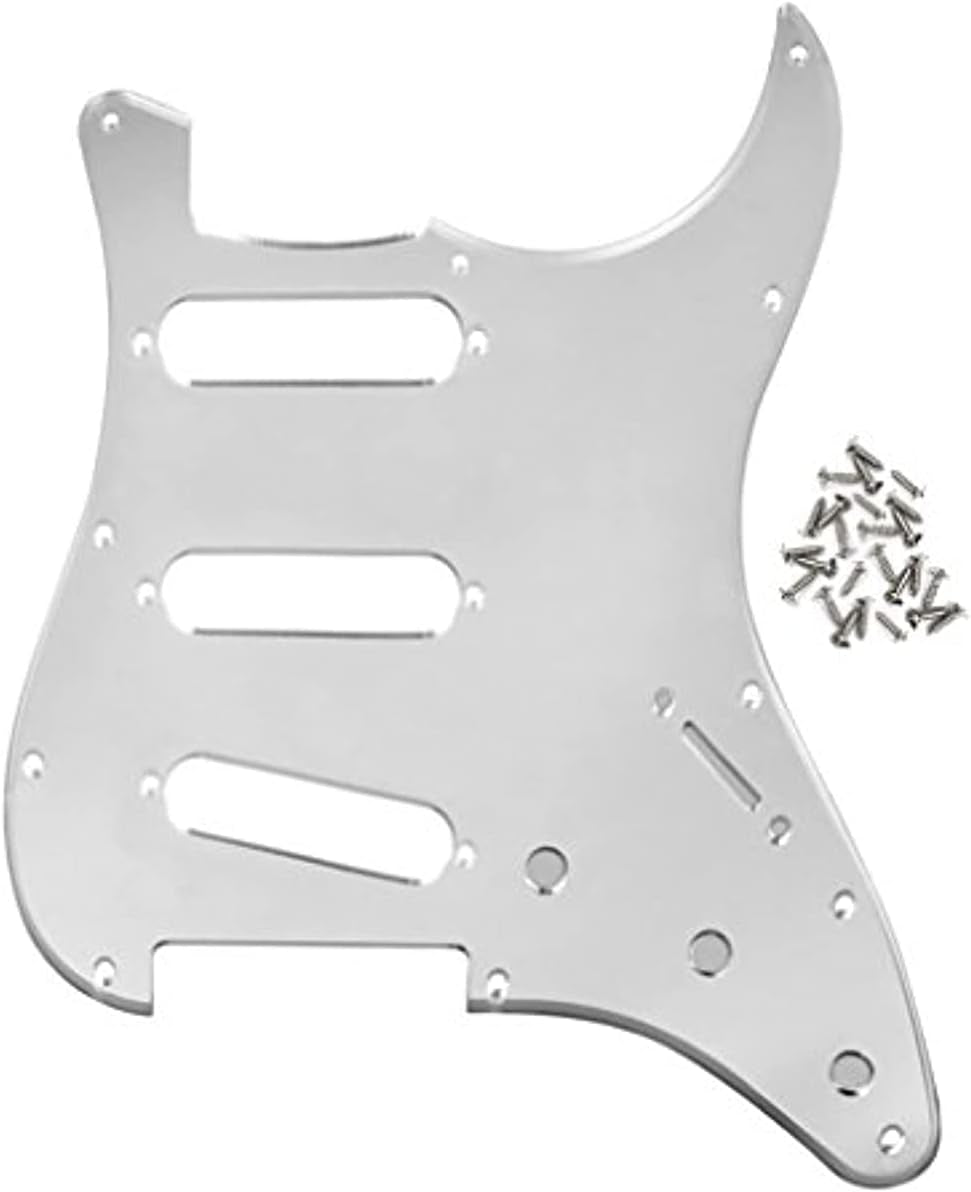 11 Hole Strat Pickguard SSS 3 Single Coil Pickups Scratch Plate with Pickguard Screws, Silver Mirror Style (Silver Mirror)